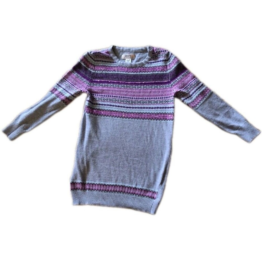 Route 66 Sweater Top Gray Purple Sequin Long Sleeves Girls Sz 6 6X Blouse Shirt